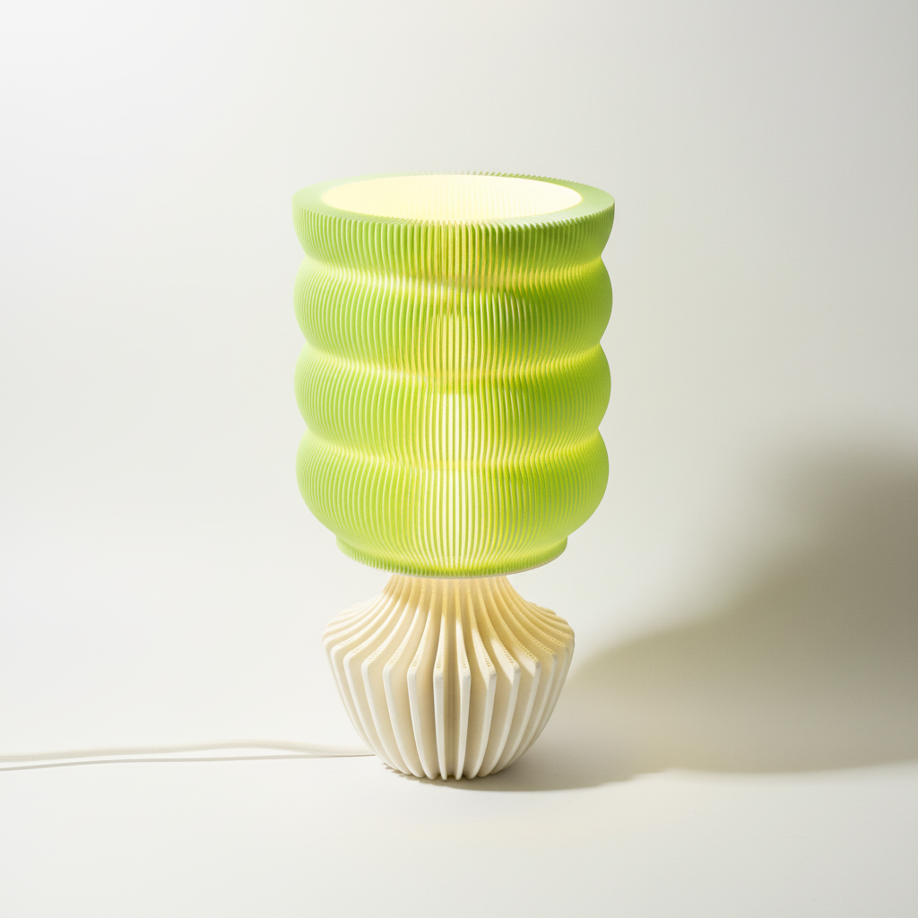 green finned lamp on a white background