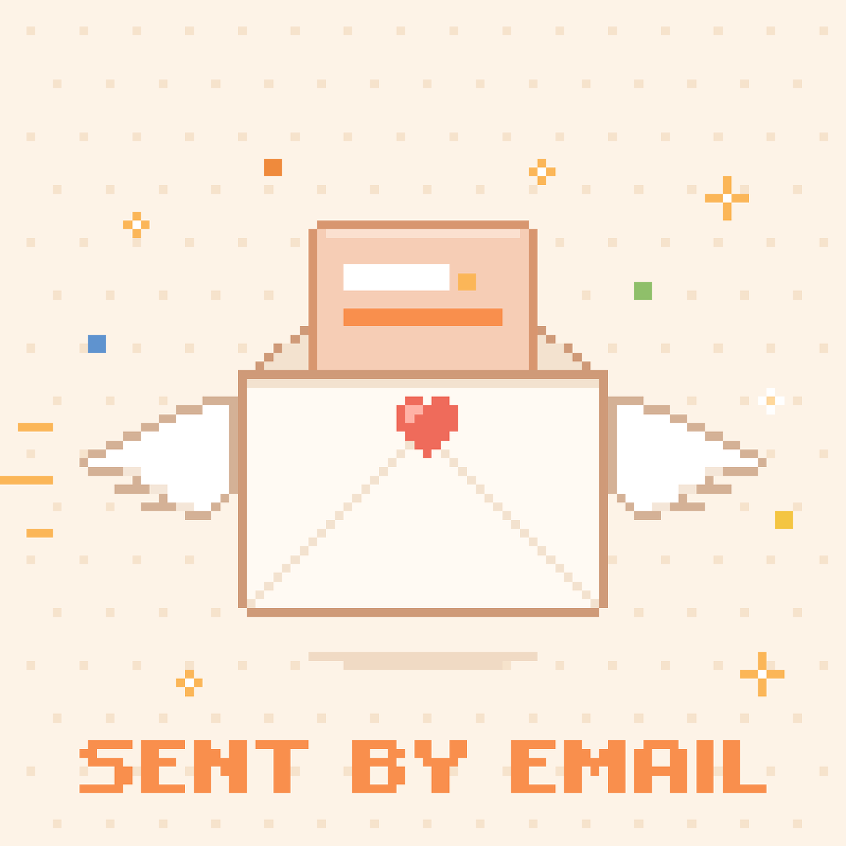 Pocket gift card flying out of a winged envelope: sent by email