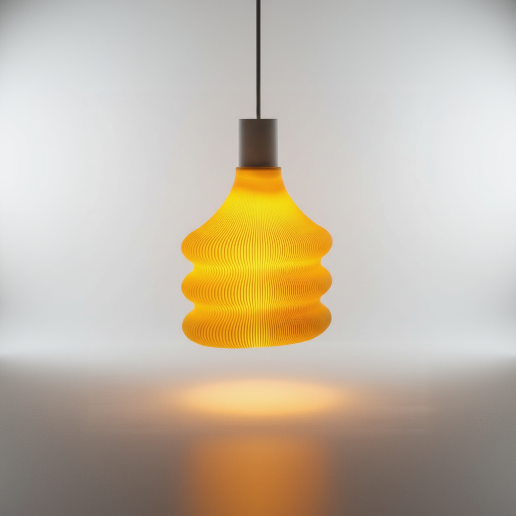 Yellow textured pendant light against a plain background