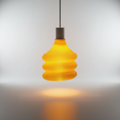 Yellow textured pendant light against a plain background