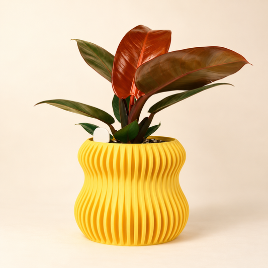 Lemon Selene planter with tropical foliage